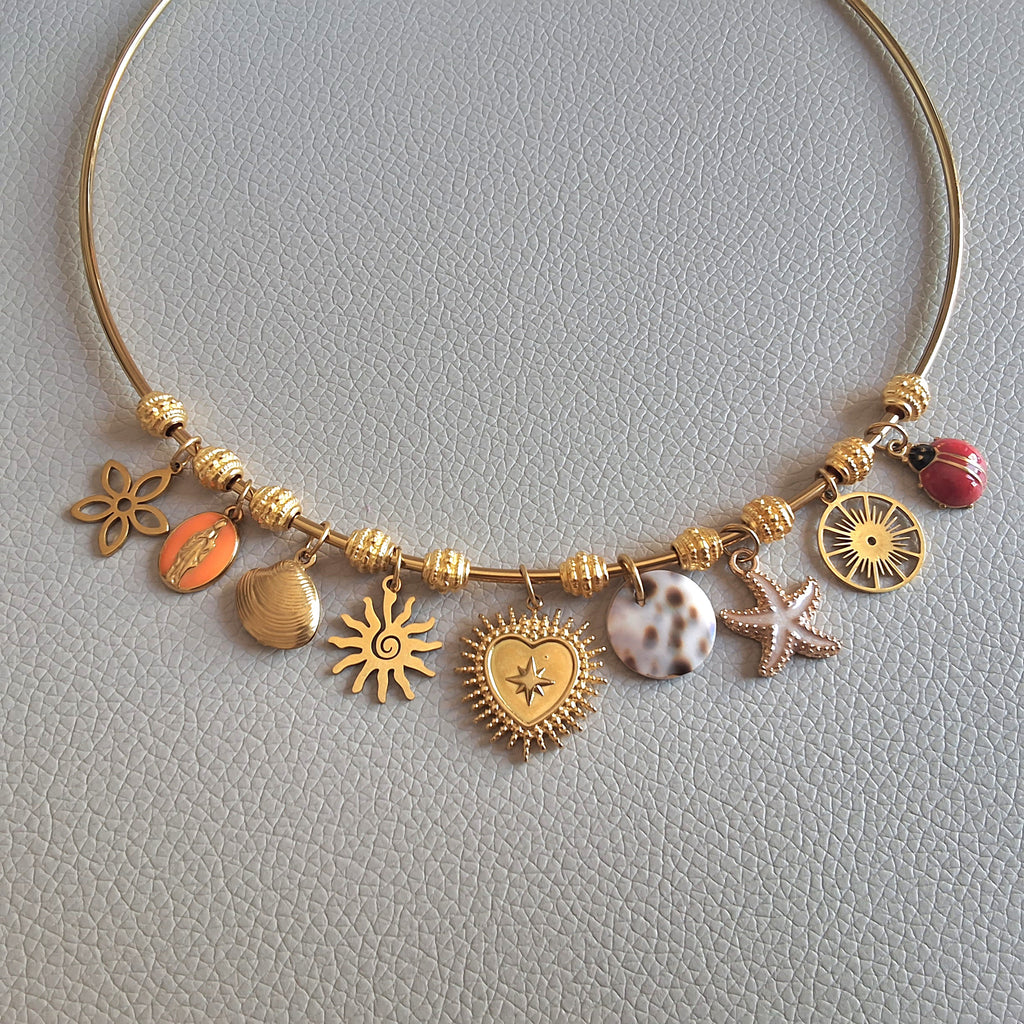 Bangle necklace with charms