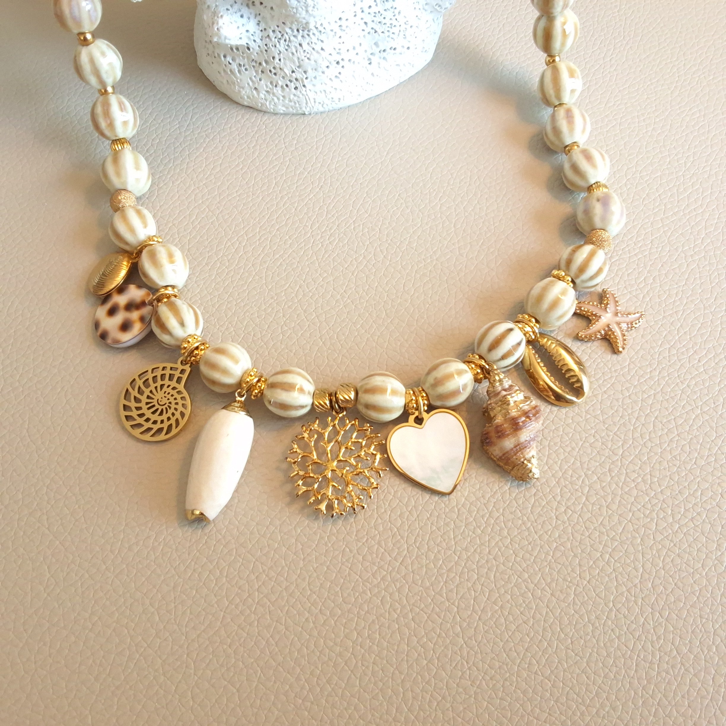Ceramic necklace with charms