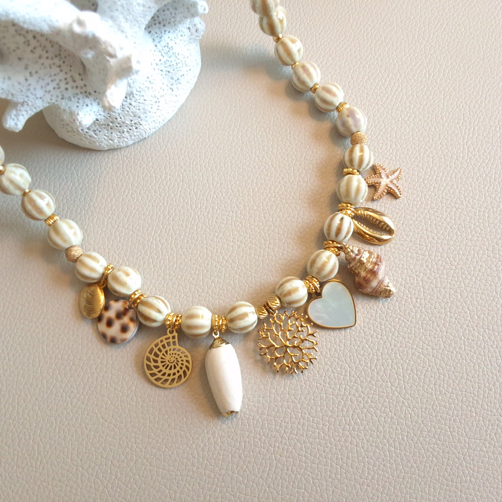 Ceramic necklace with charms