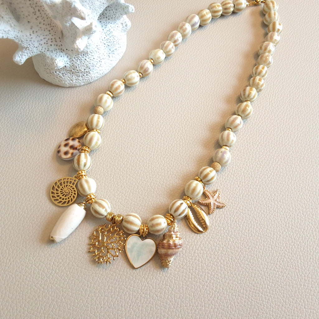 Ceramic necklace with charms
