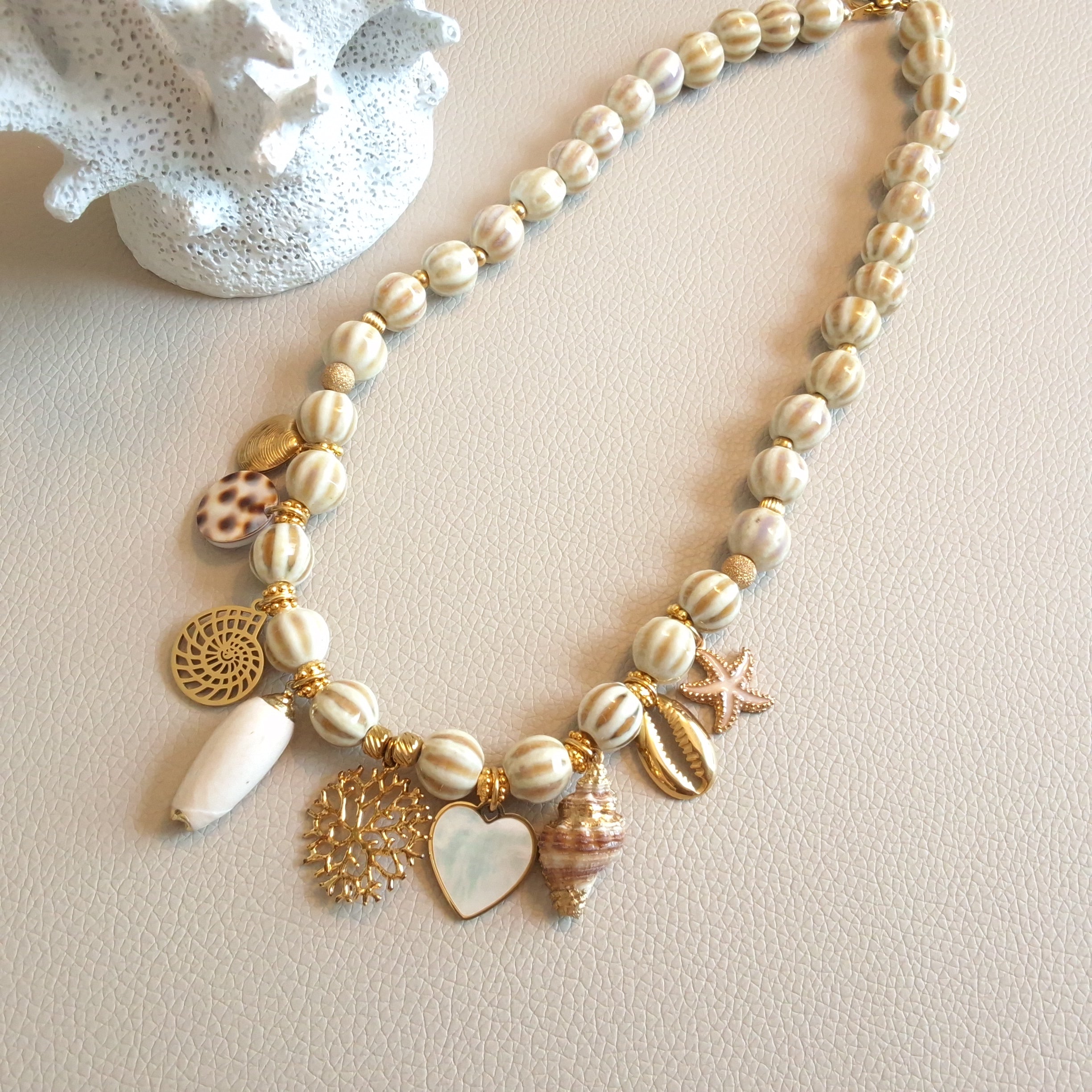 Ceramic necklace with charms