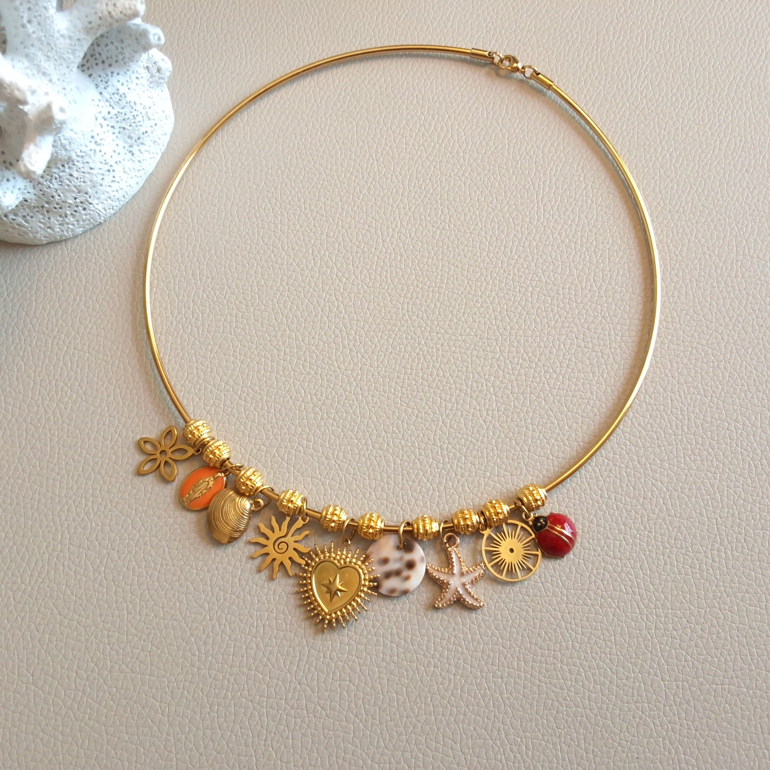 Bangle necklace with charms