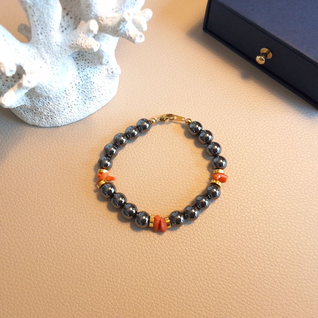Bracelet hématite et corail