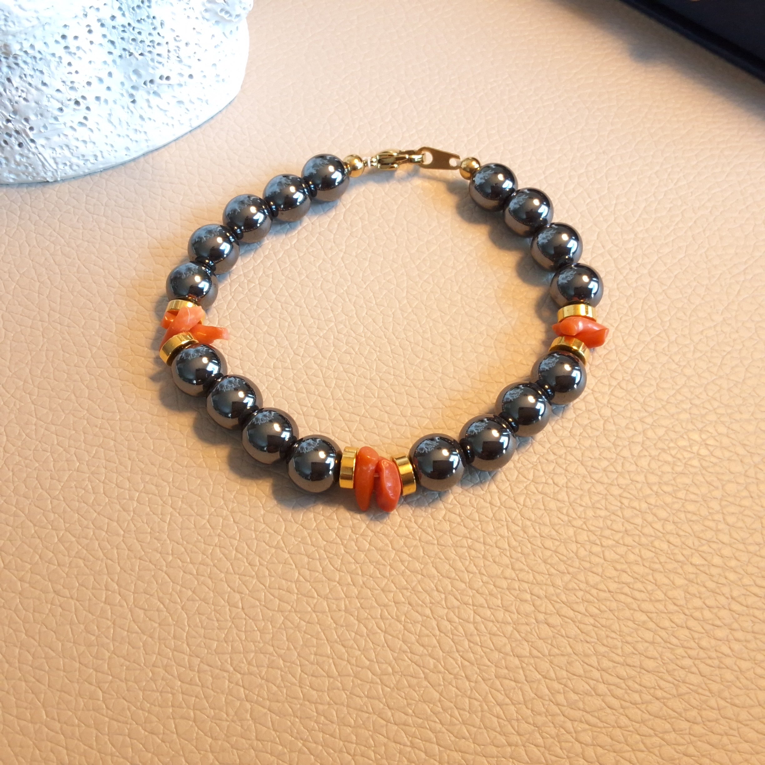 Bracelet hématite et corail