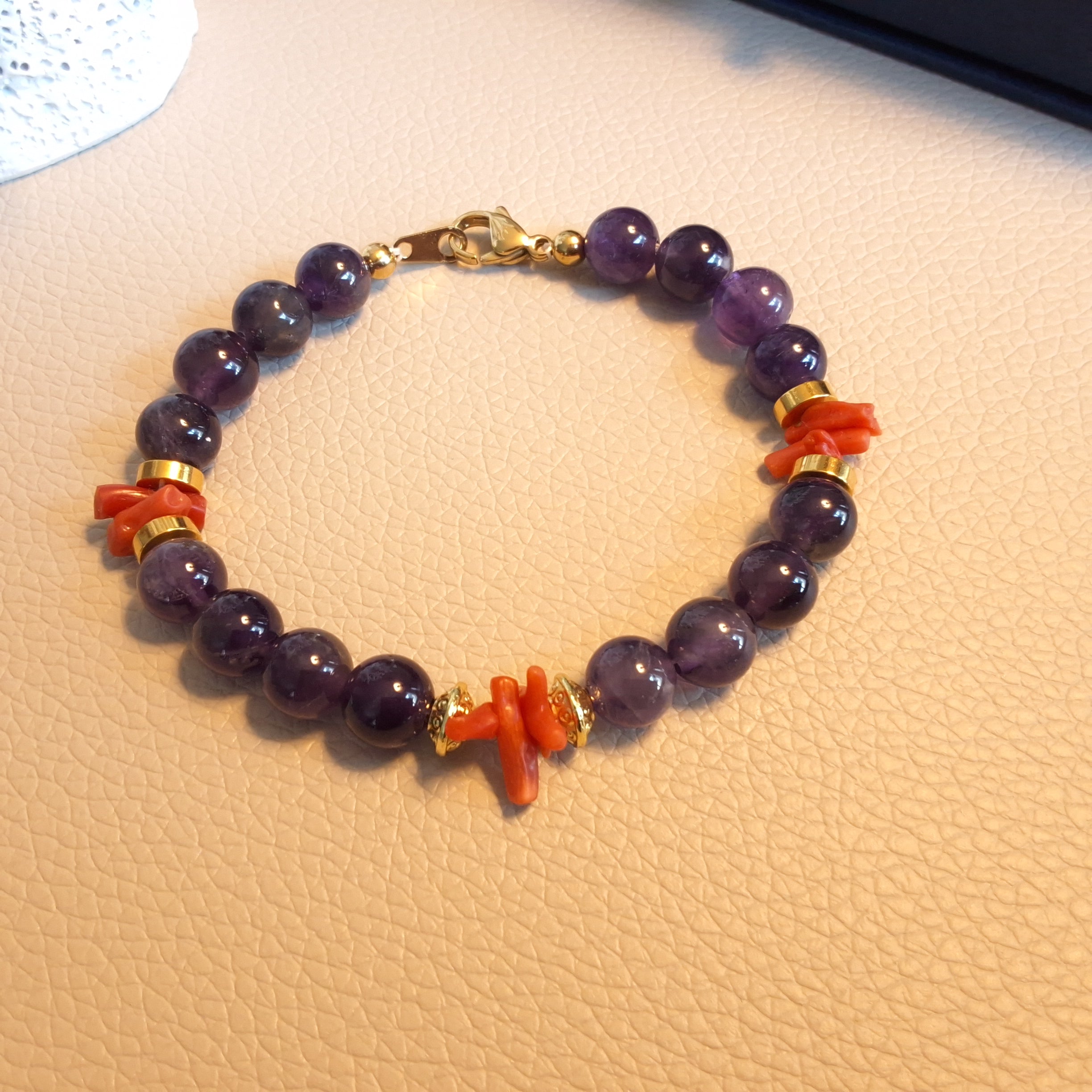 Bracelet améthyste et corail