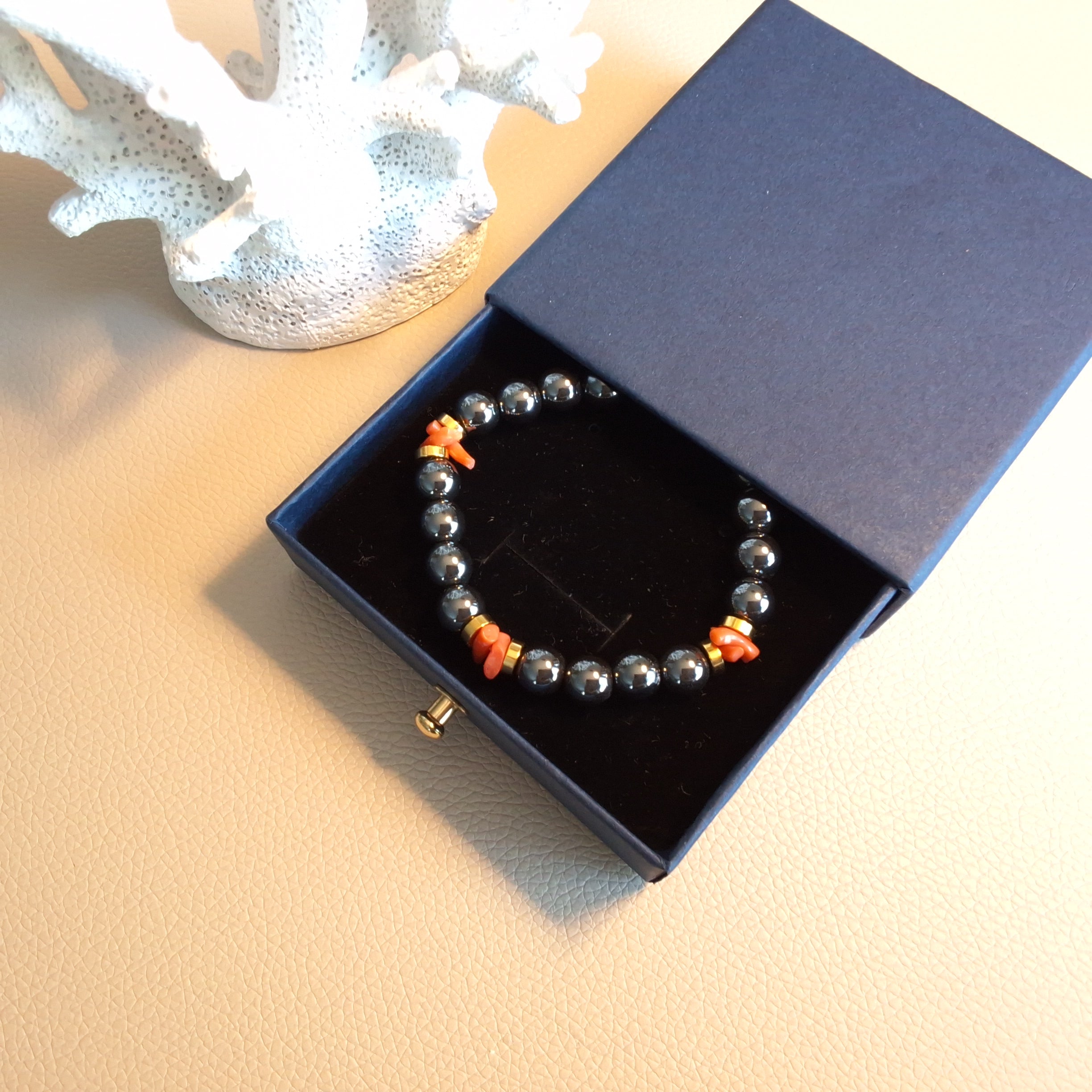 Bracelet hématite et corail