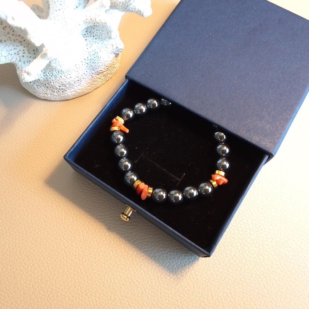 Bracelet hématite et corail
